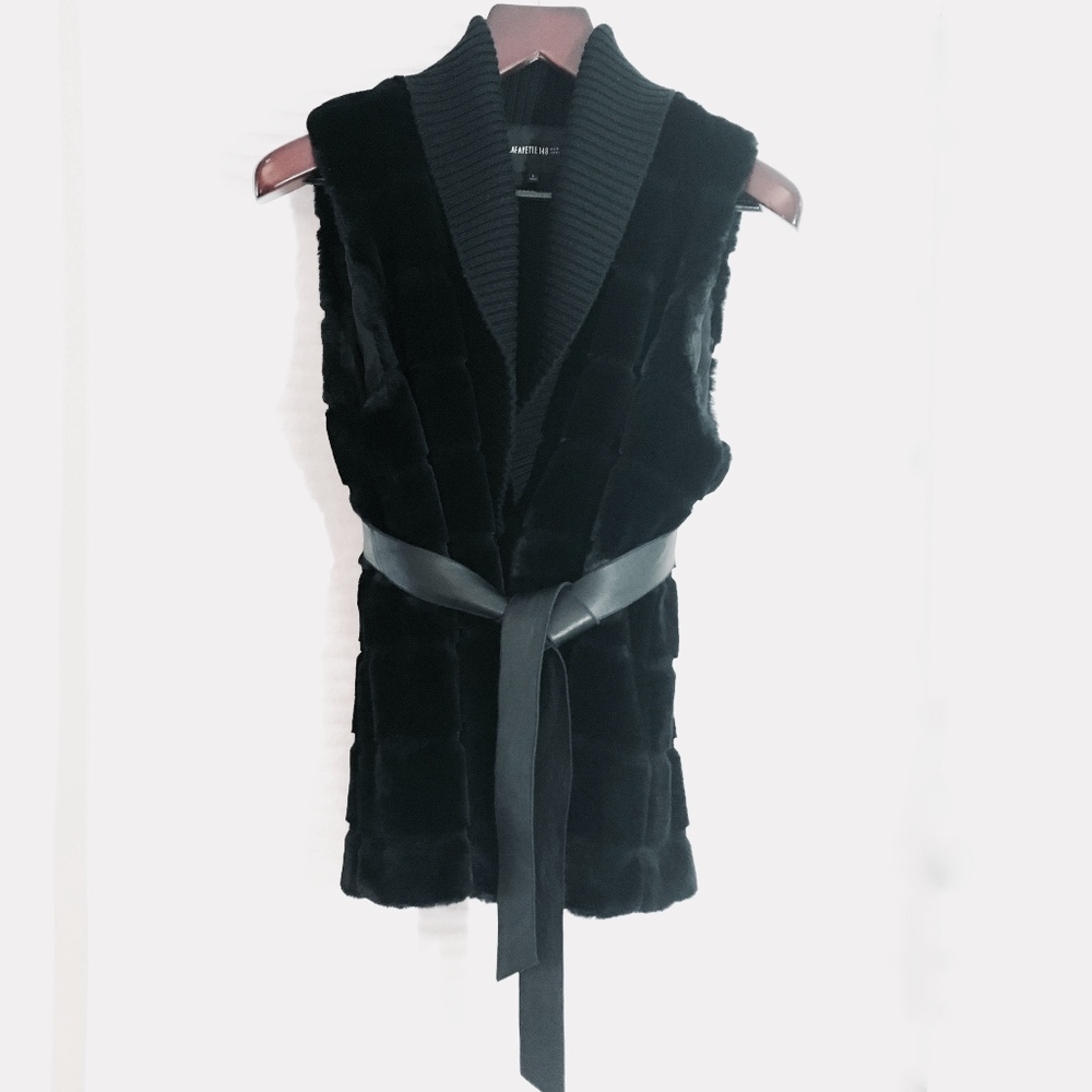 NWOT Lafayette 148 Black Faux Fur Vest L